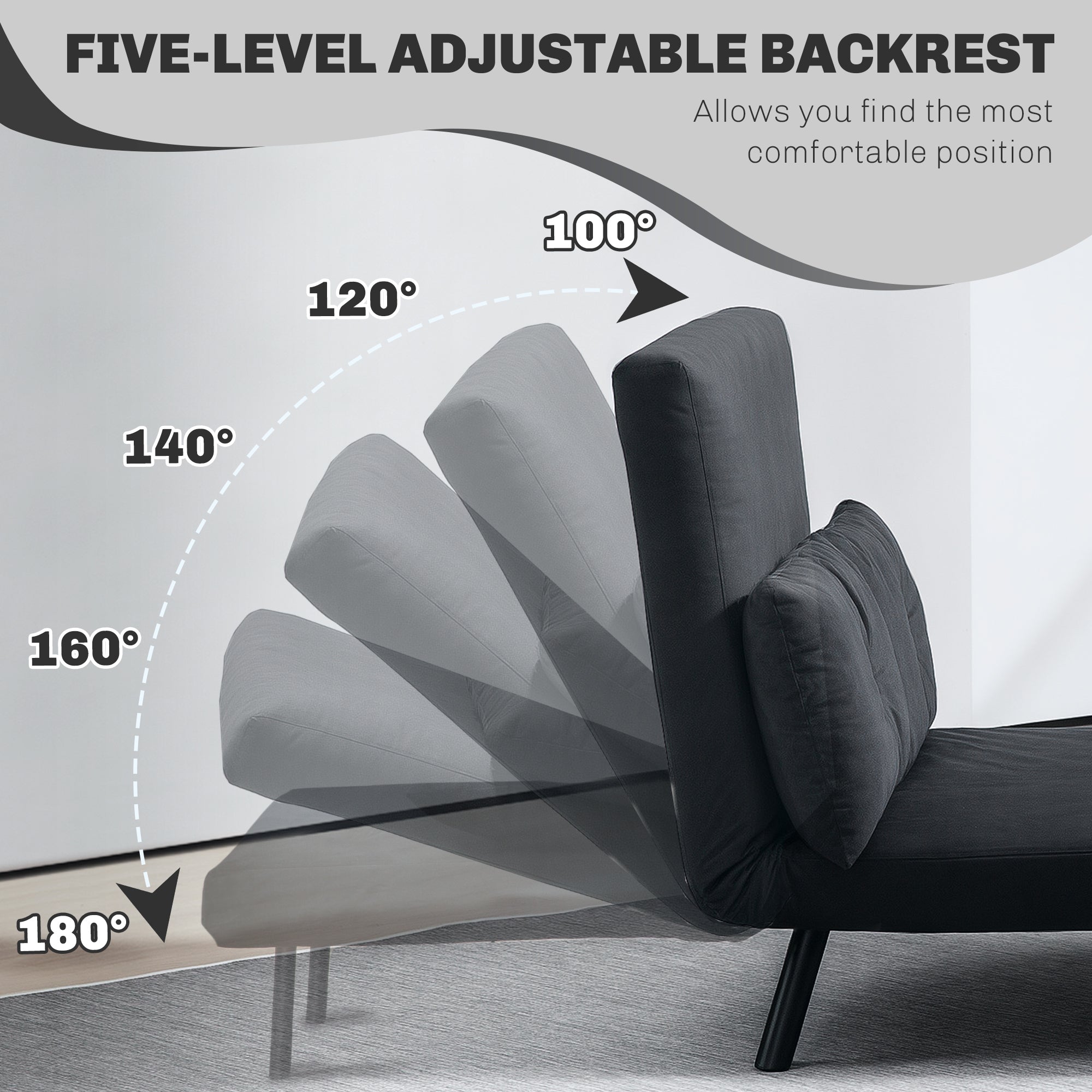 HOMCOM 4-in-1 Velvet-Feel Double Sofa Bed, with Pillows - Black